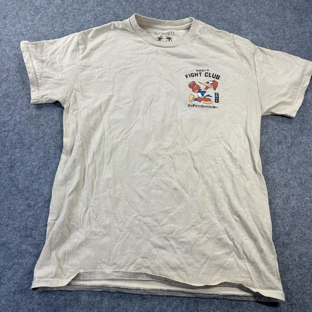 Riot Society Shirt Mens Medium Beige Woody Woodpecker Fight Club Graphic Tee